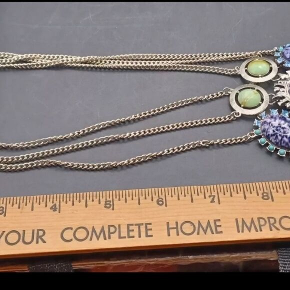 JTV Green Blue Sun Silvertone Statement Necklace NWOT - Picture 2 of 3